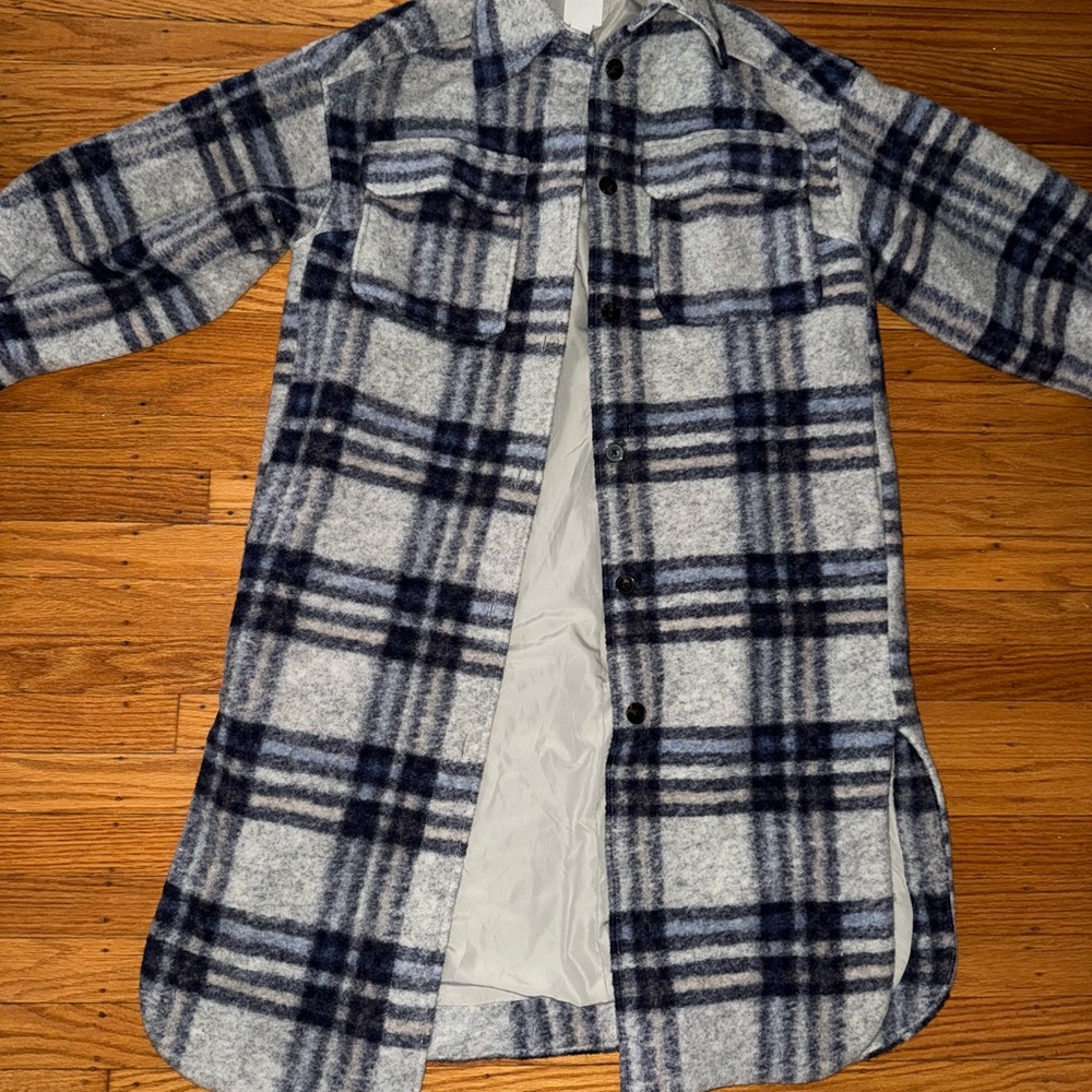 H&M Gray and Blue Shirt Jacket